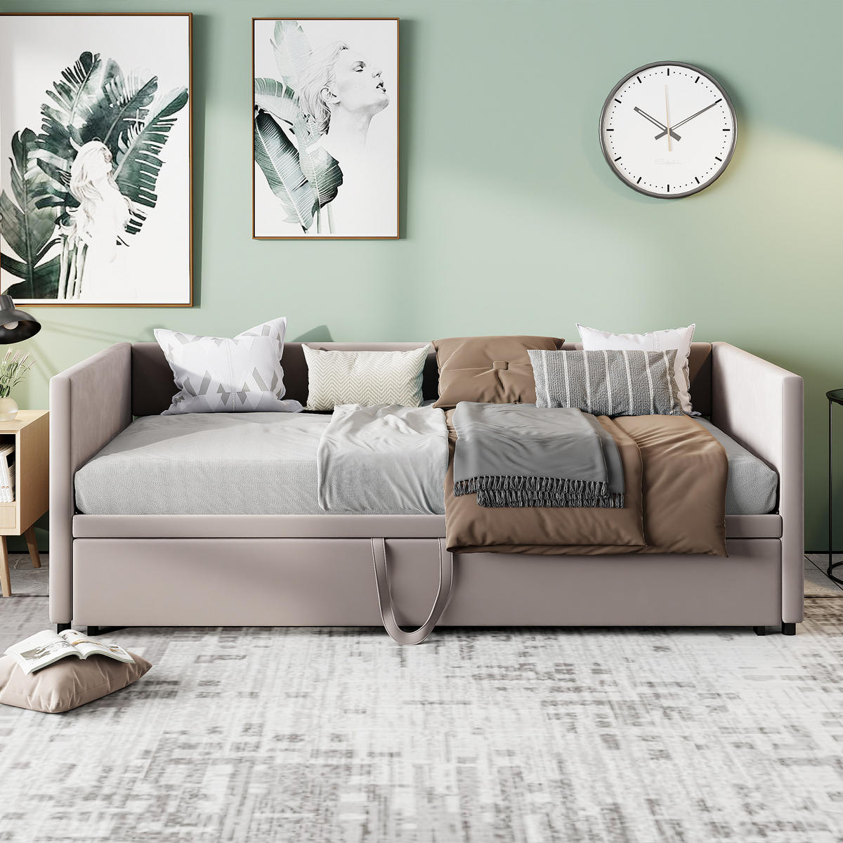 POLSTERBETT 90/180x200 cm ausziehbar Lattenrost 2 Sitzer grau - Grau, Holz (180/200cm) - LEBENLANG