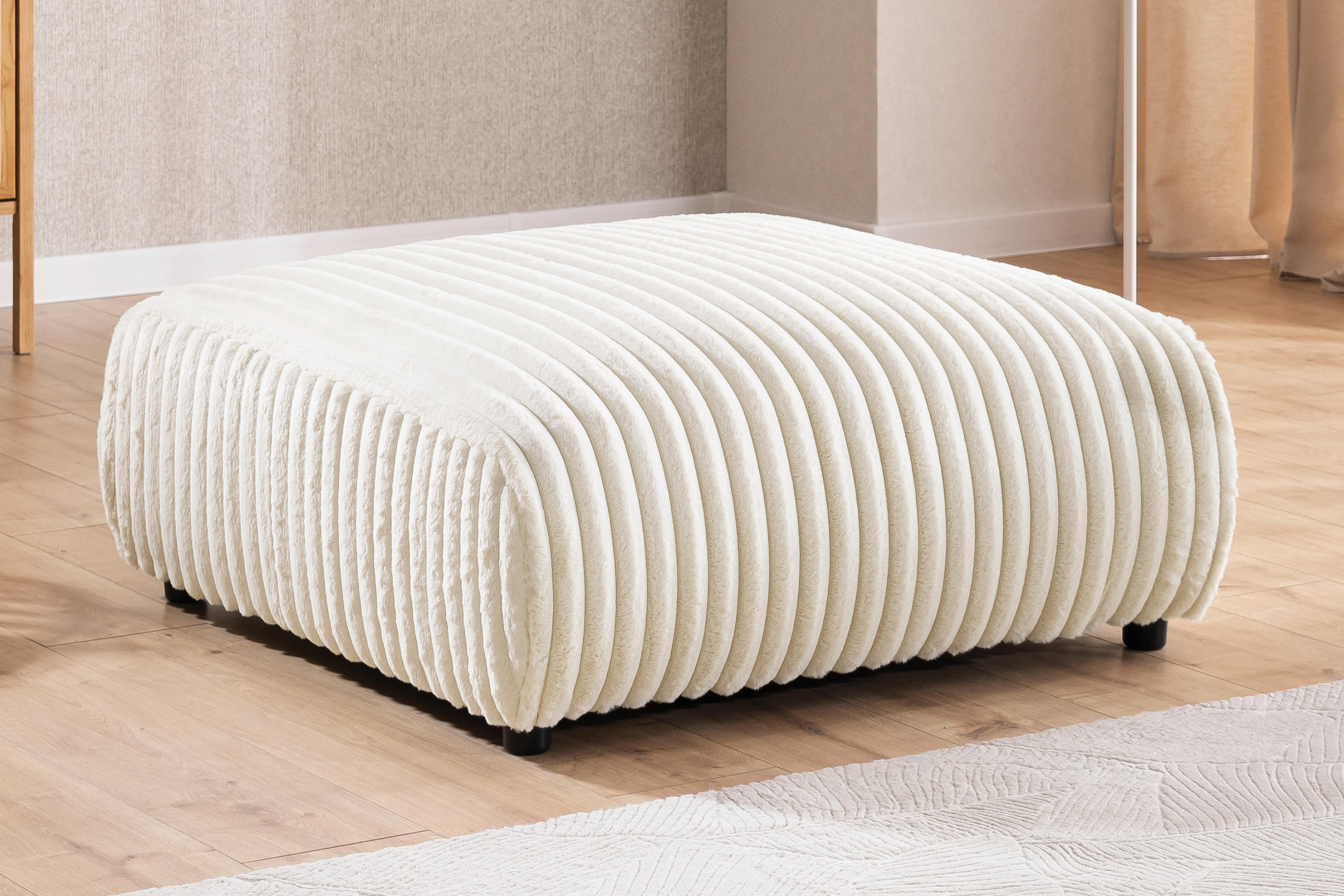 HOCKER Mollis Hellbeige Plüschcord - Beige/Schwarz, Holz/Kunststoff (88/39/88cm) - S-Style Möbel