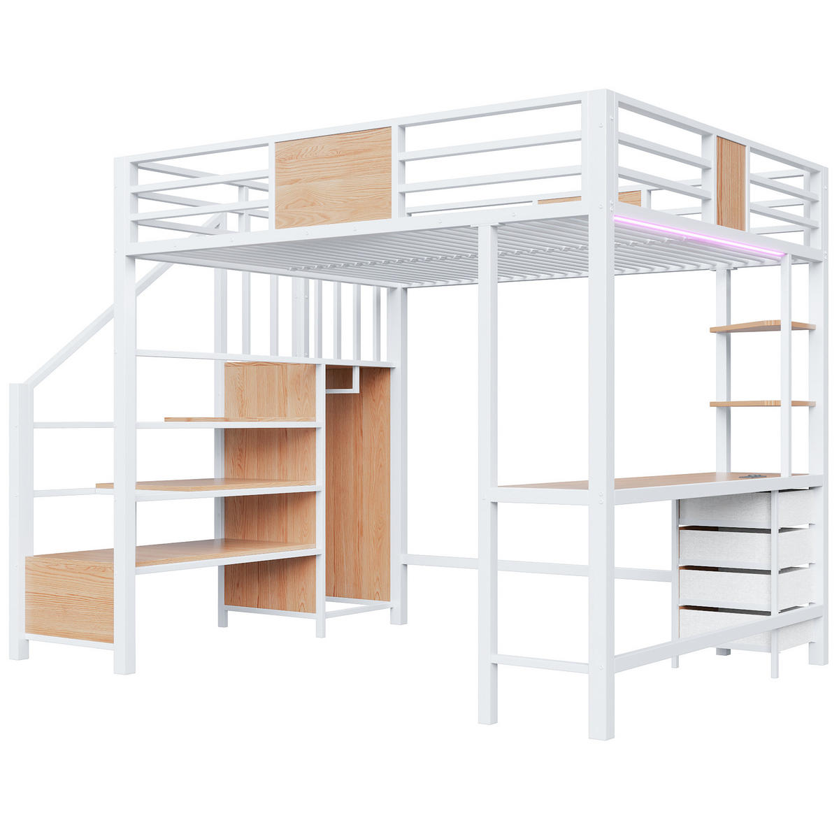 HOCHBETT mit Schreibtisch 140x200 cm Metall White 4-tlg. - Weiß, Metall (140/200cm) - Meubliv