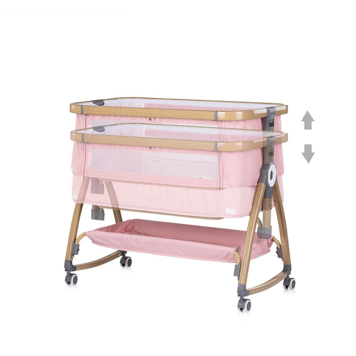 BEISTELLBETT Charisma rosa 84 x 49 cm, Wiegenfunktion, höhenverstellbar, Anti-Reflux, Moskitonetz - Rosa, Metall (49/84cm) - Chipolino