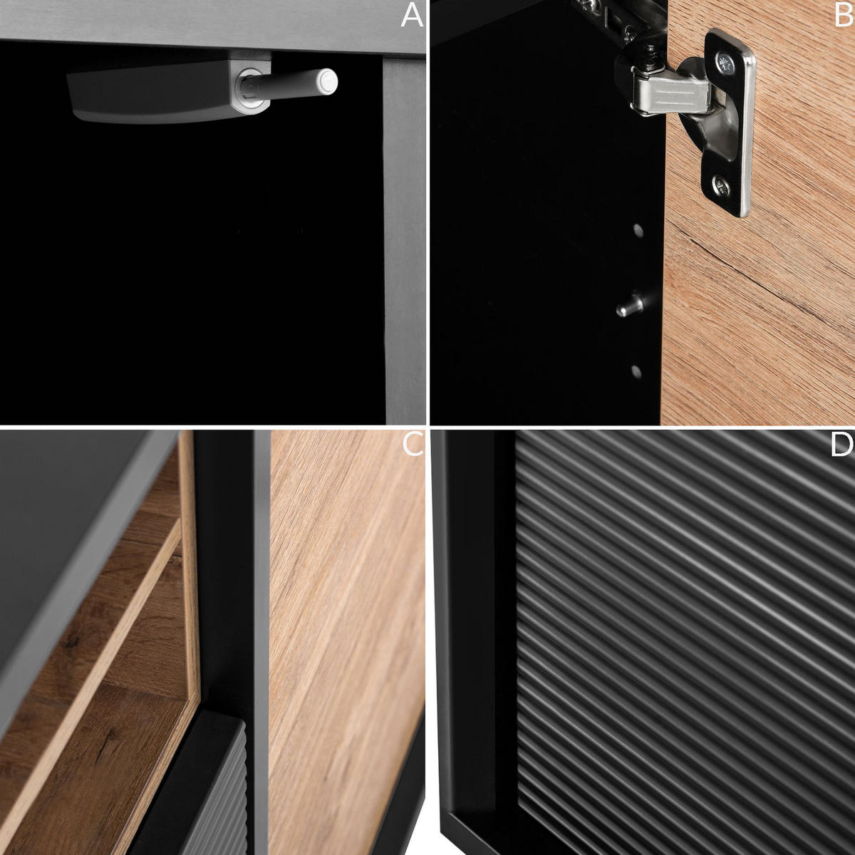 KOMMODE LOFTY TV/HiFi-Einlage, schwarz / Eiche natur - Eichefarben/Multicolor, Holzwerkstoff (151/84/41cm) - KONSIMO®