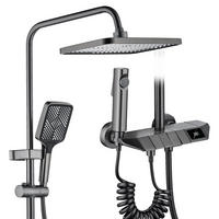 THERMOSTATISCHES Duschsystem 3 Funktionen mit Digitalanzeige Grau – Regendusche, Handbrause & Bidet, Piano-Tasten Bedienung, Badezimmer Armatur - Grau, Metall (18.5/120/27.5cm) - Kaket