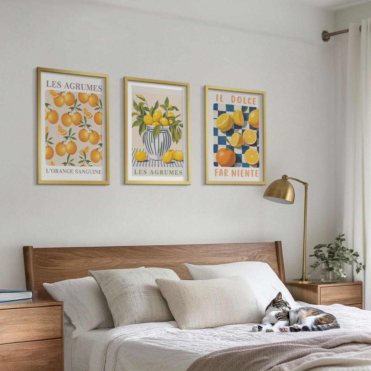 WANDBILDER 3er Set - 40x60 cm Goldrahmen - Retro gelbe Zitrusfrüchte - Goldfarben, Kunststoff (40/60cm) - ArtPrintCave