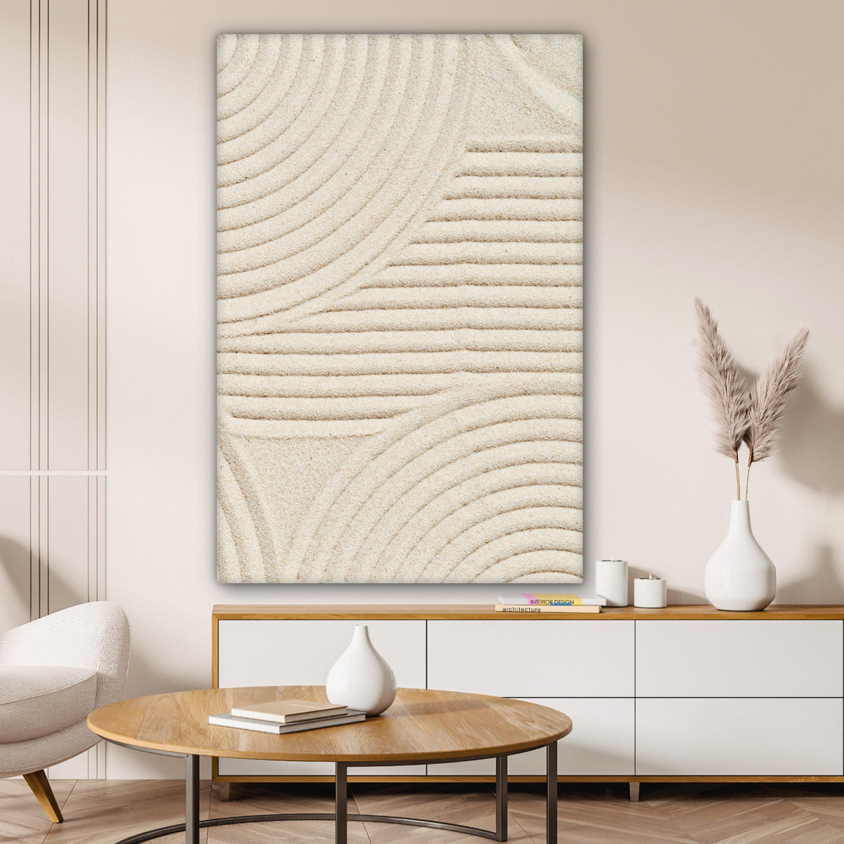 LEINWANDBILD Muster - Abstrakt - Weiß 90x140 cm - Beige, Textil (90/140cm) - MuchoWow