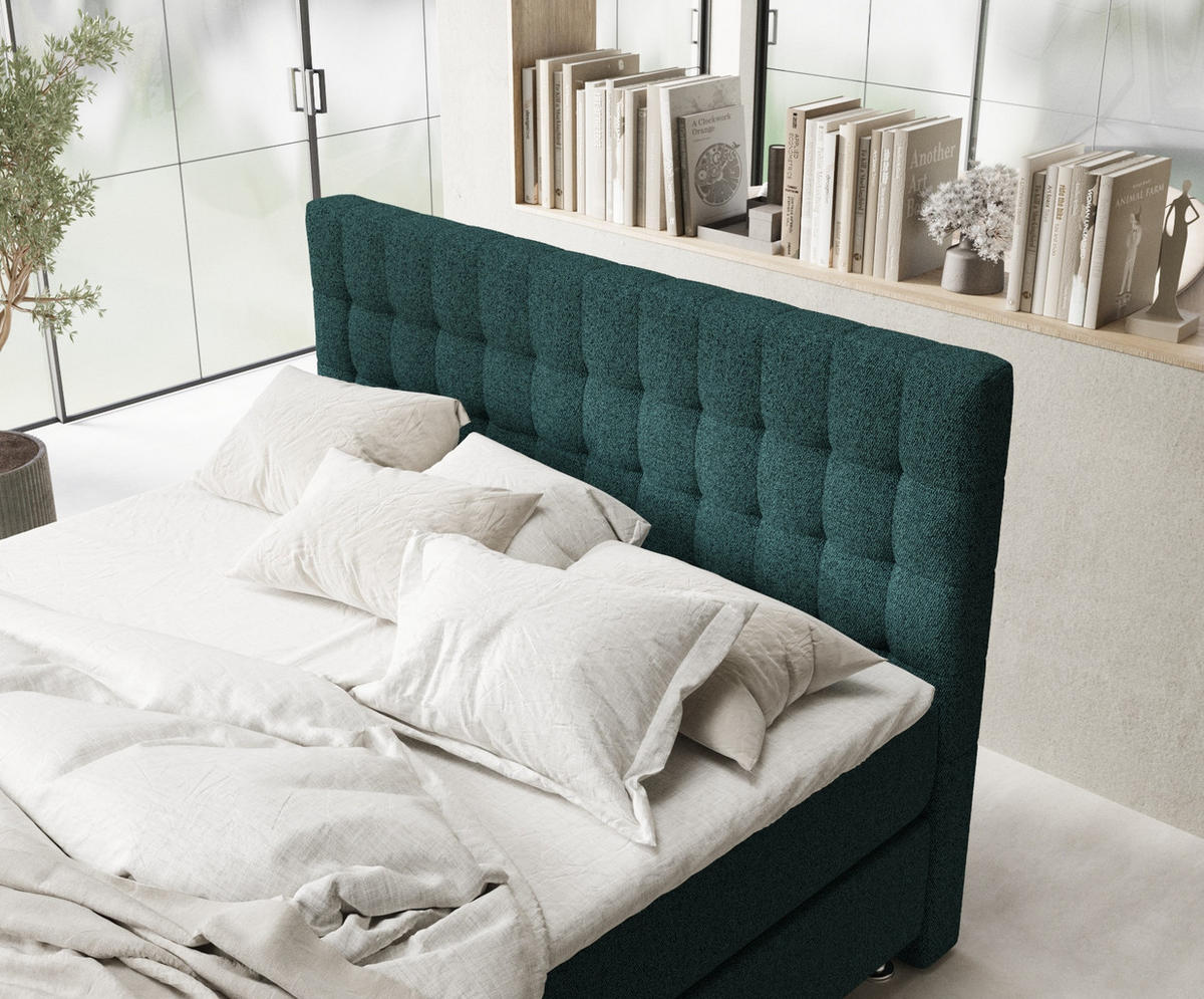 BOXSPRINGBETT Sorrento Grün 160/200 cm mit Latex-Topper - Silberfarben/Grün, Holz/Holzwerkstoff (160/200cm) - Maison de Reve