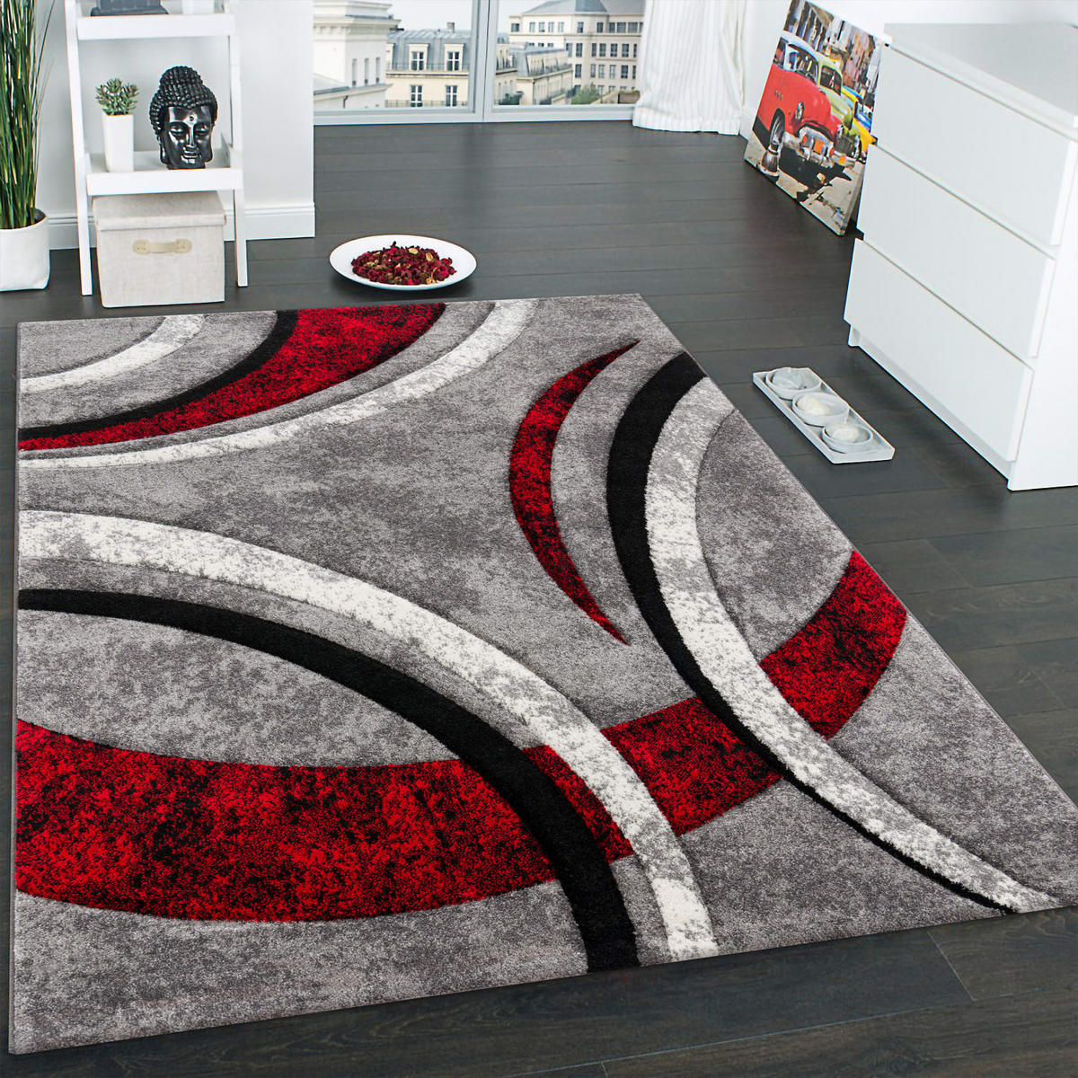 TEPPICH Kurzflor Abstrakt Wohnzimmer schmutzabweisend Grau Rechteckig 80x150 - Grau, Textil (80/150cm) - KADIMA DESIGN