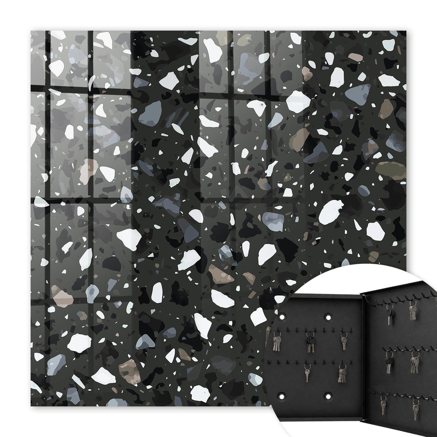SCHLÜSSELBOX Schwarz 30x30 cm- Türöffnung nach rechts - Stilvolles Mosaik - Schwarz, Metall (30/30/5cm) - TULUP