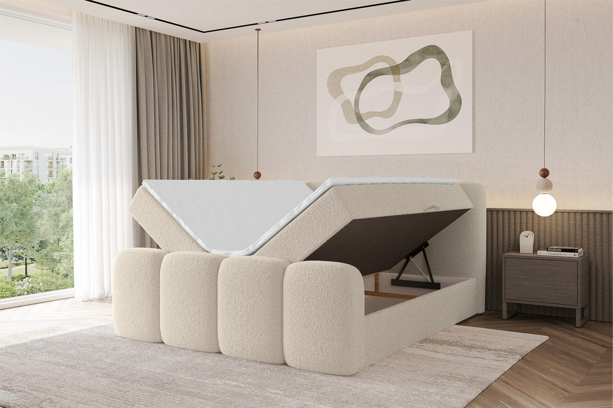 BOXBETT mit Matratze H4 - NINA-Z - 160x200 cm Dunkelbeige - Baltimorefarben, Holzwerkstoff (160/200cm) - ALTDECOR