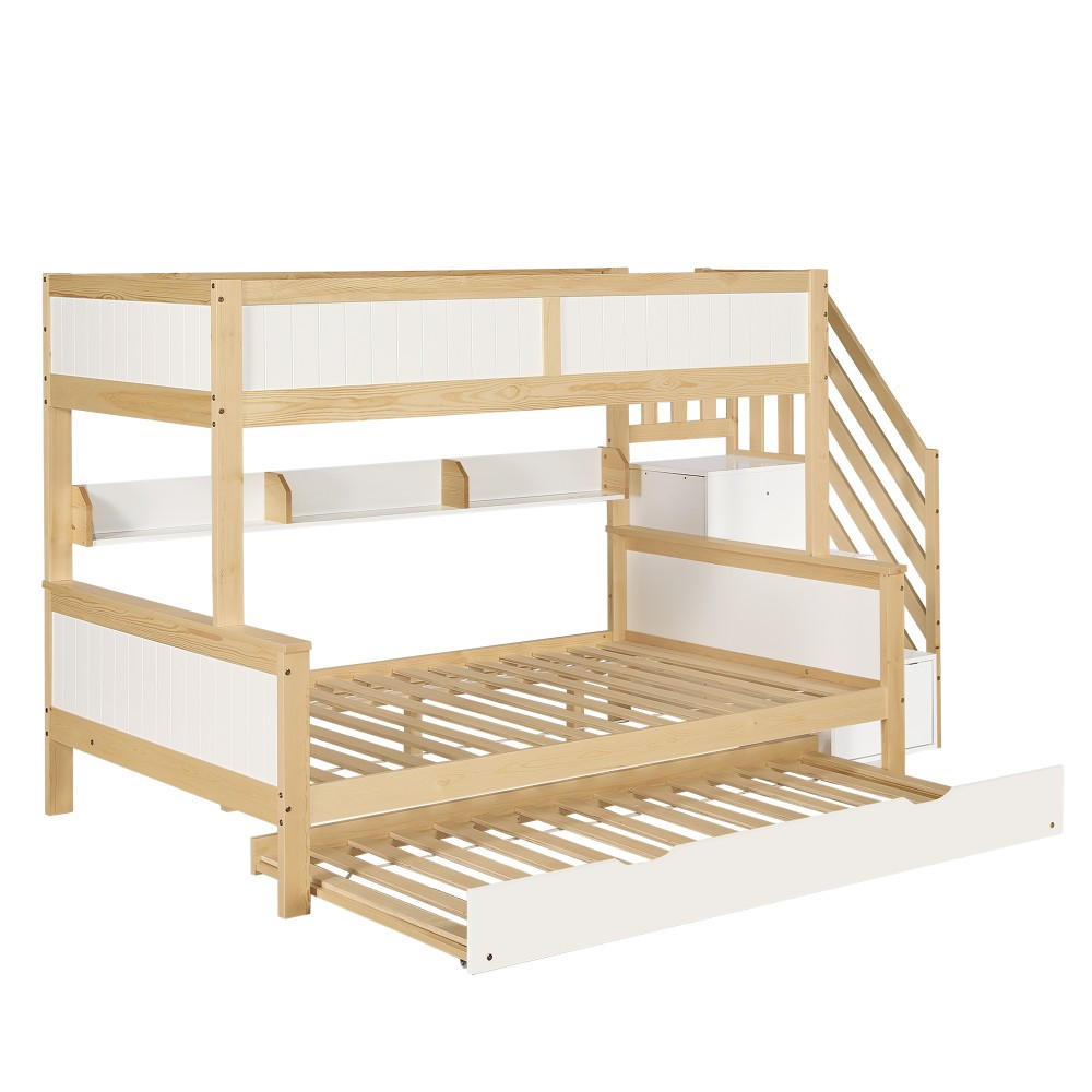 ETAGENBETT 90x200&120x200cm in Weiß+Natur mit Rollbett - Walnussfarben, Holz (90/200cm) - KOMHTOM