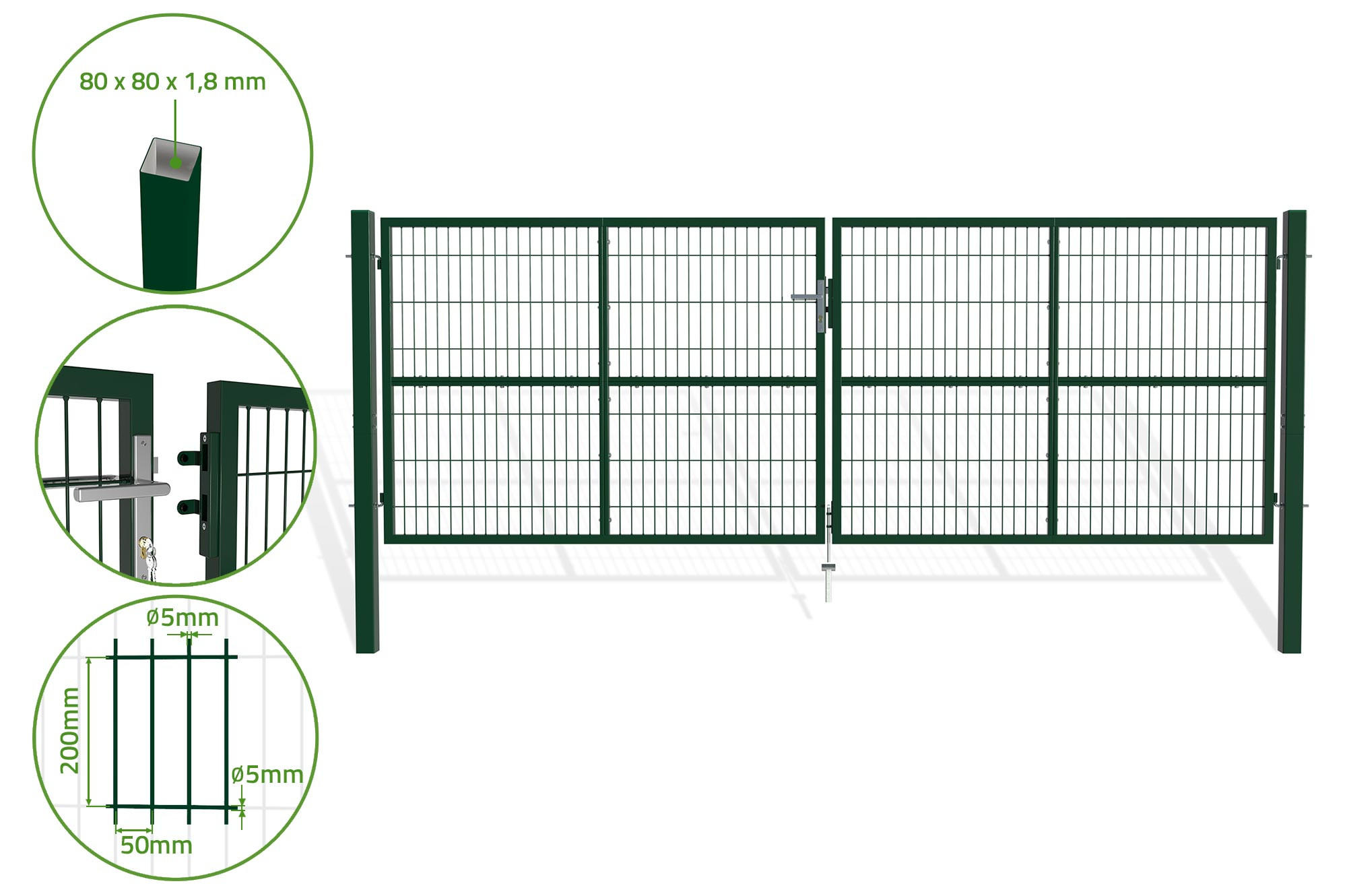 ZAUNTOR Razo Grün 4m H.140cm + TÜRCHEN 1m H.140cm - Grün, Metall (408/146cm) - Casanoov