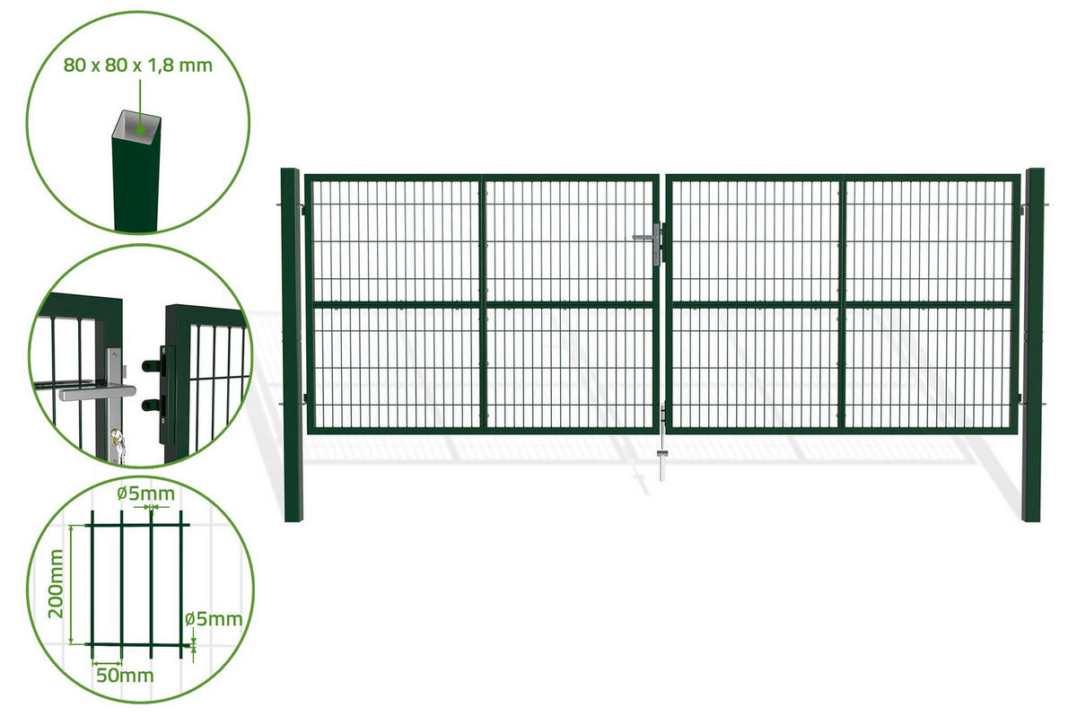ZAUNTOR Razo Grün 4m H.140cm + TÜRCHEN 1m H.140cm - Grün, Metall (408/146cm) - Casanoov