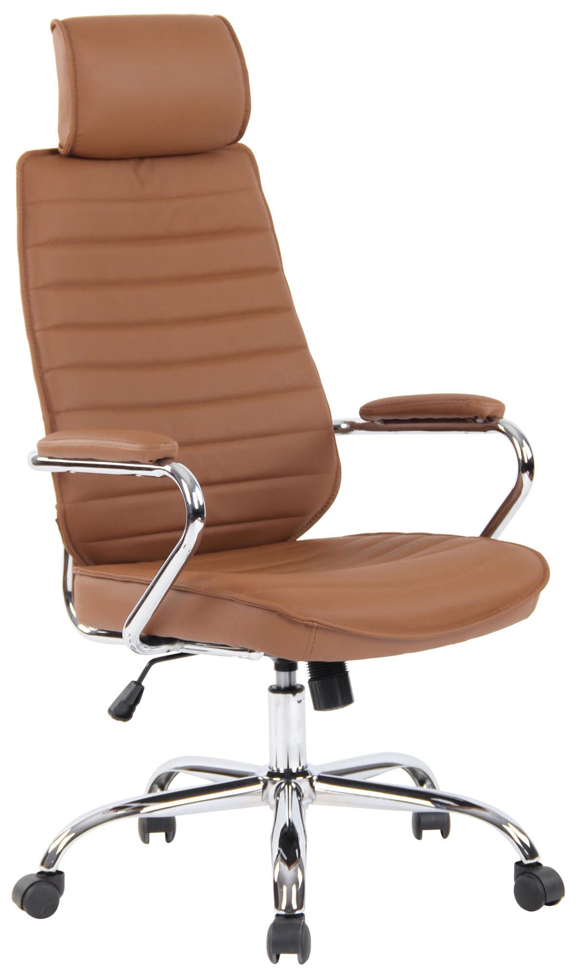 CHEFSESSEL Echtleder Hellbraun - Chromfarben/Hellbraun, Leder/Metall (59/117/57cm) - CLP