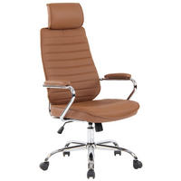 CHEFSESSEL Echtleder Hellbraun - Chromfarben/Hellbraun, Leder/Metall (59/117/57cm) - CLP