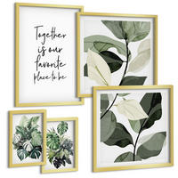 BILDER SET 5er Set - 50x50 cm & 20x30 cm & 40x60 cm Goldrahmen - Dekoration aus grünen tropischen Blättern - Goldfarben, Kunststoff (40/60cm) - TULUP
