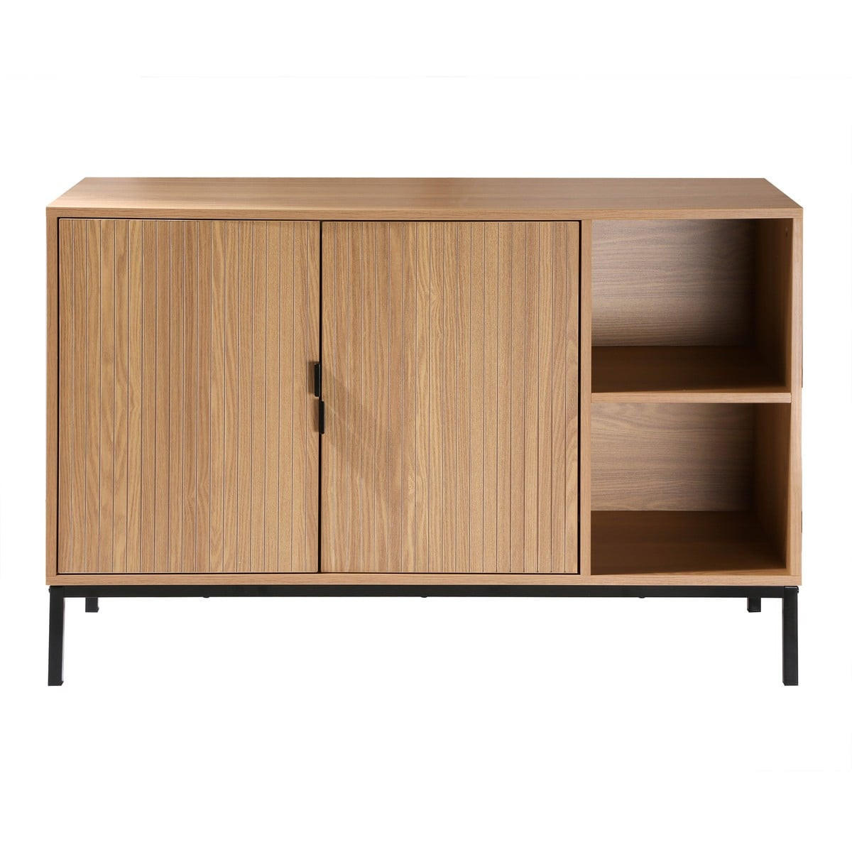 SIDEBOARD mit 2 türen und 2 offenen fächern in holzrillenoptik tara 40/72/110 cm - Eschefarben, Holzwerkstoff (110/72/46cm) - Calicosy