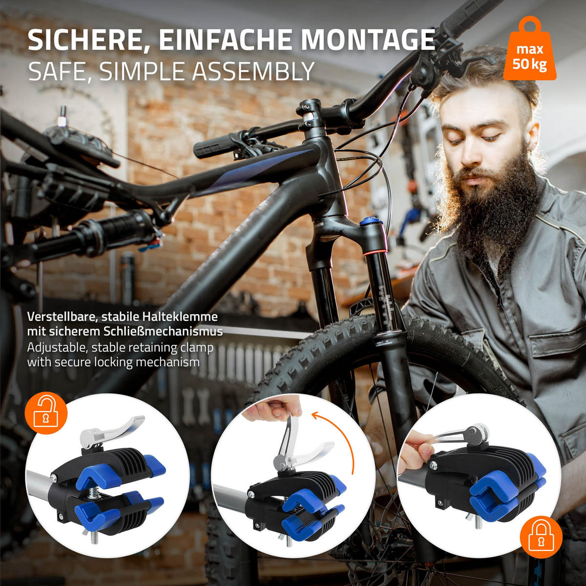 FAHRRADREPARATURSTÄNDER TELESKOP - Schwarz, Metall (146/185/146cm) - ECD-Germany