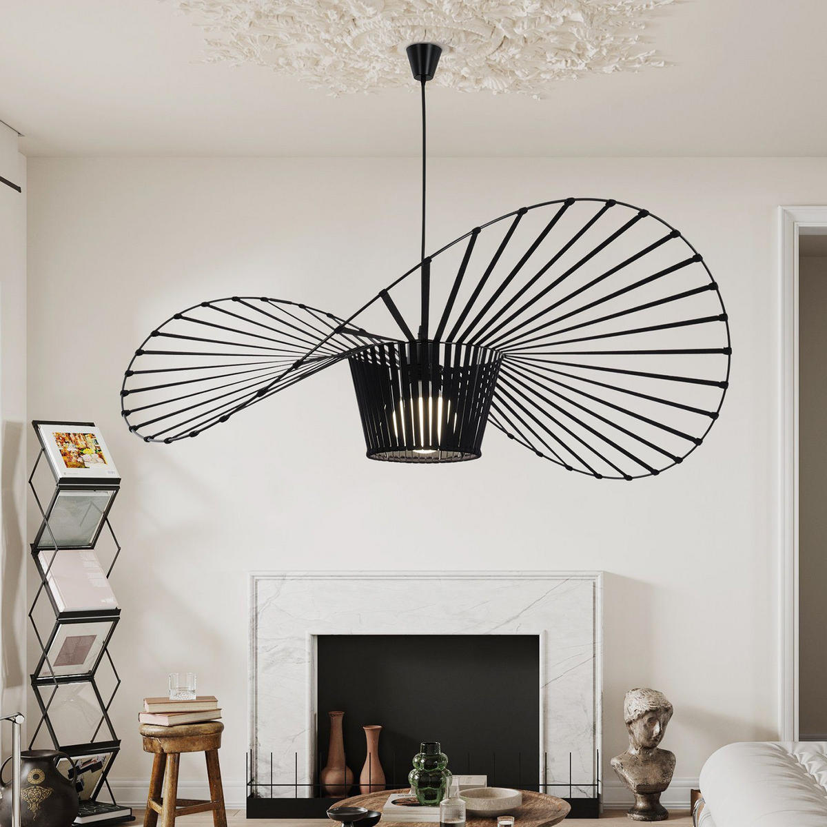 HÄNGELEUCHTE Strohhut 120/120/150 cm - Schwarz, Metall (120/120/150cm) - Nettlife
