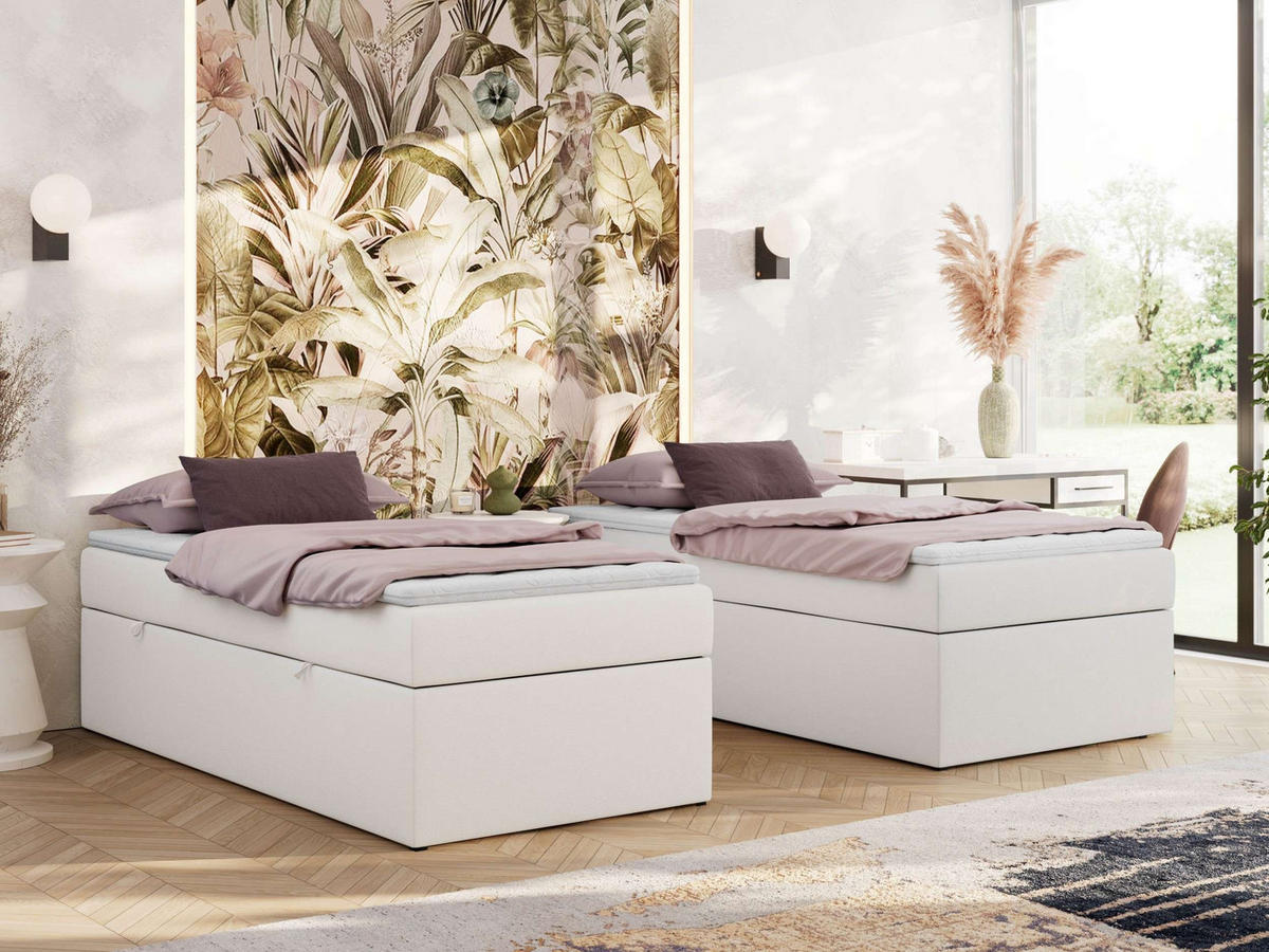 BOXBETT ZERO 90/200 - Weiß Kunstleder - H4 - Topper T25 - Weiß, Textil (90/200cm) - MKS