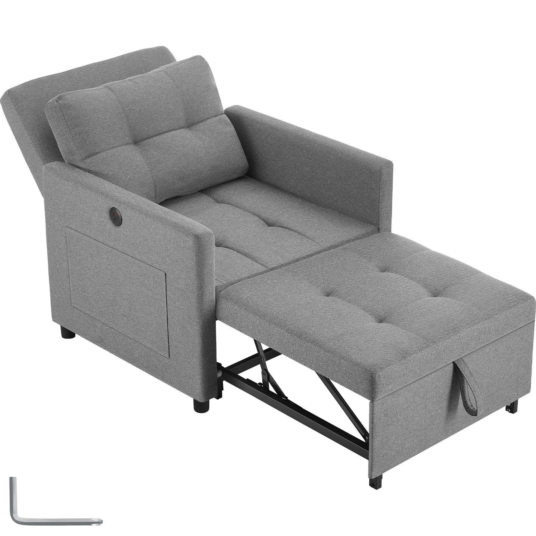 SCHLAFSESSEL Toyama, 82 x 80 x 86 cm, Belastbarkeit 150 kg, grau - Grau, Textil (82/86/144cm) - tectake