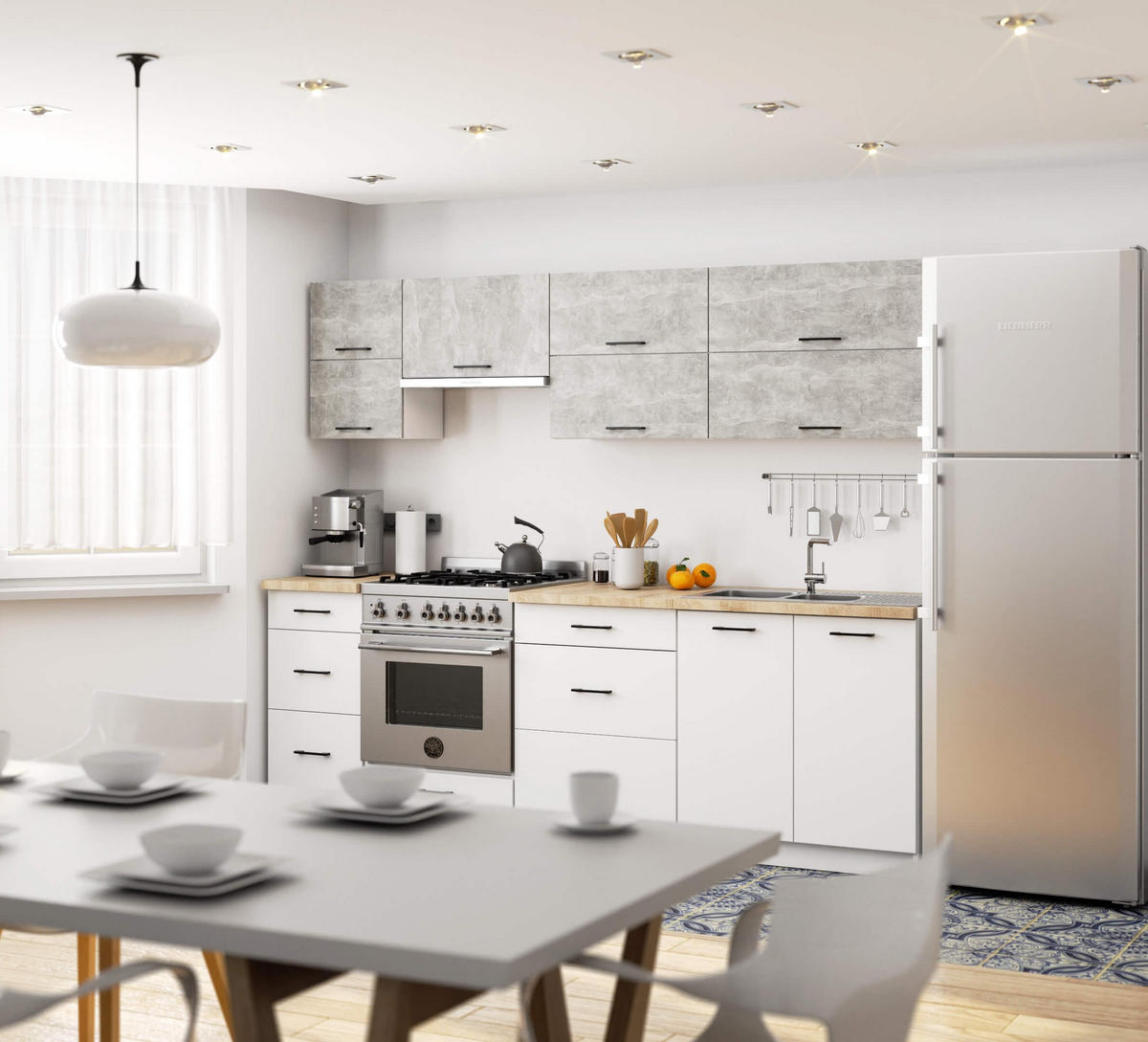 HÄNGESCHRANK Weiß, Beton 58/80/30 - Hellgrau/Weiß, Holzwerkstoff (80/58/30cm) - RAUMHIRSCH FURNITURE