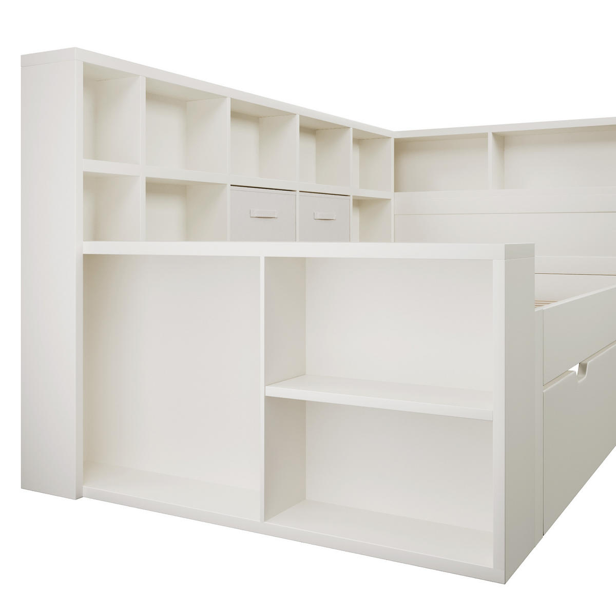 AUSZIEHBETT 90/190 cm DE-00789, in Weiß, USB-C und 3 Ablageflächen - Weiß, Holz (90/190cm) - ComfortXL