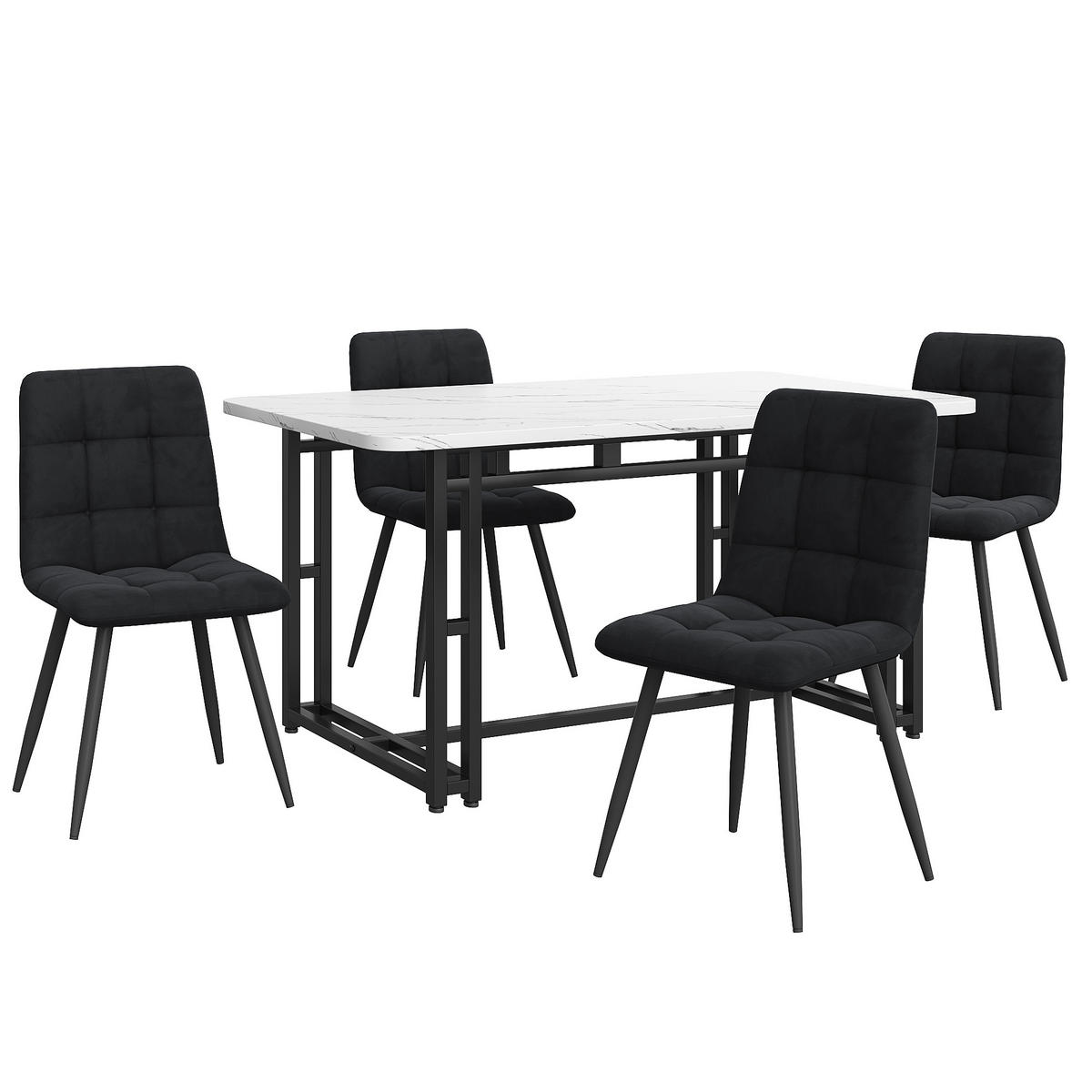 ESSGRUPPE Esstisch 4 Stühle Schwarz 140x80cm - Schwarz, Holzwerkstoff (140/74/80cm) - FLIEKS