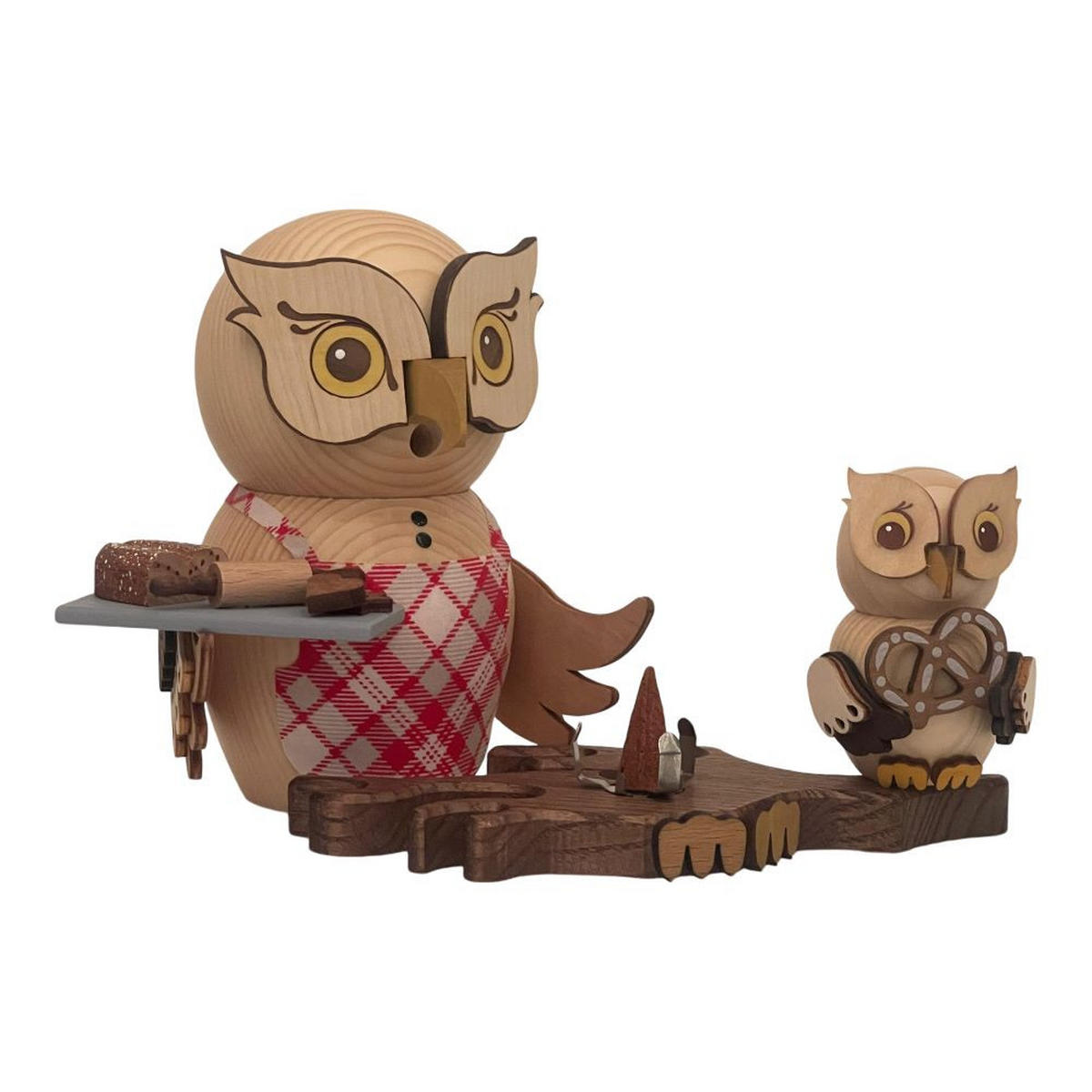 RAUCHFIGUR Eule Weihnachtsbäckerei mit Kind 15 cm - Multicolor, Holz (10/15/10cm)