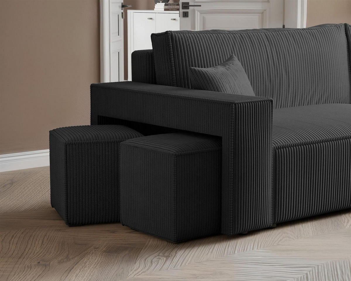 ECKSOFA Adara Inkl. Hocker - Schwarz, Holzwerkstoff/Textil (145/262cm) - Fun Möbel