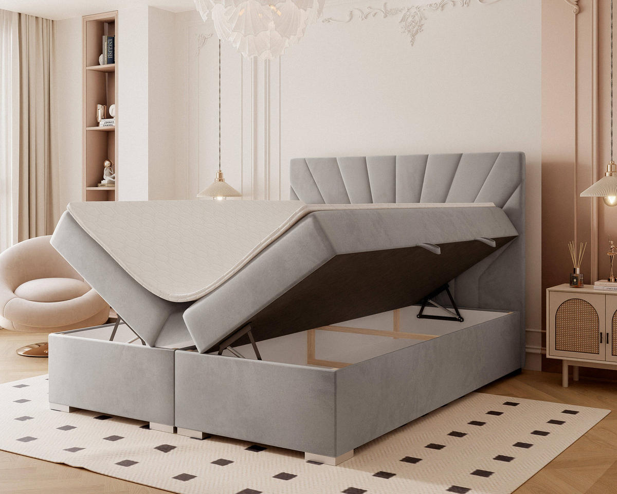 BOXBETT 160x200 cm mit Topper - Hellgrau, Holzwerkstoff/Textil (120/200cm) - Idohome