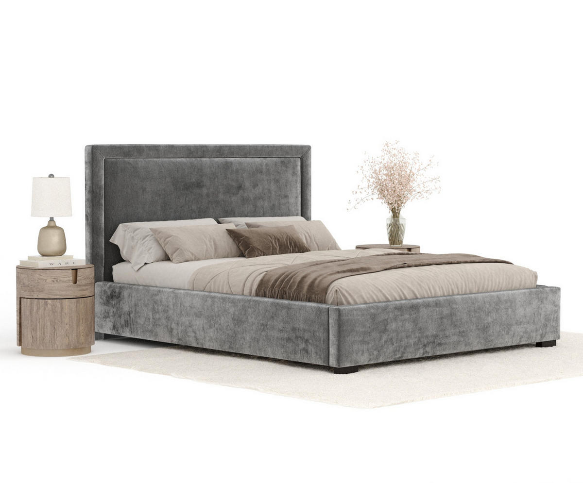 POLSTERBETT Ordina Grau 160/200 cm im Chenille-Stoff - Schwarz/Naturfarben, Holz/Holzwerkstoff (160/200cm) - Maison de Reve