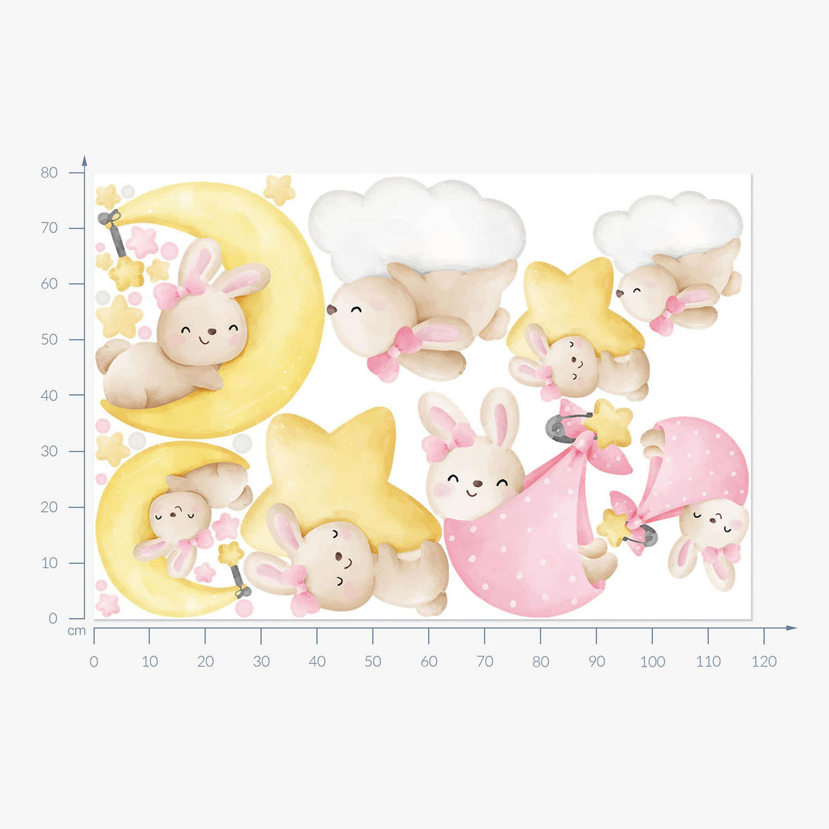 WANDAUFKLEBER 80x118cm - Hasen am Himmel - Multicolor, Kunststoff (80/118/0.1cm) - Wallfluent