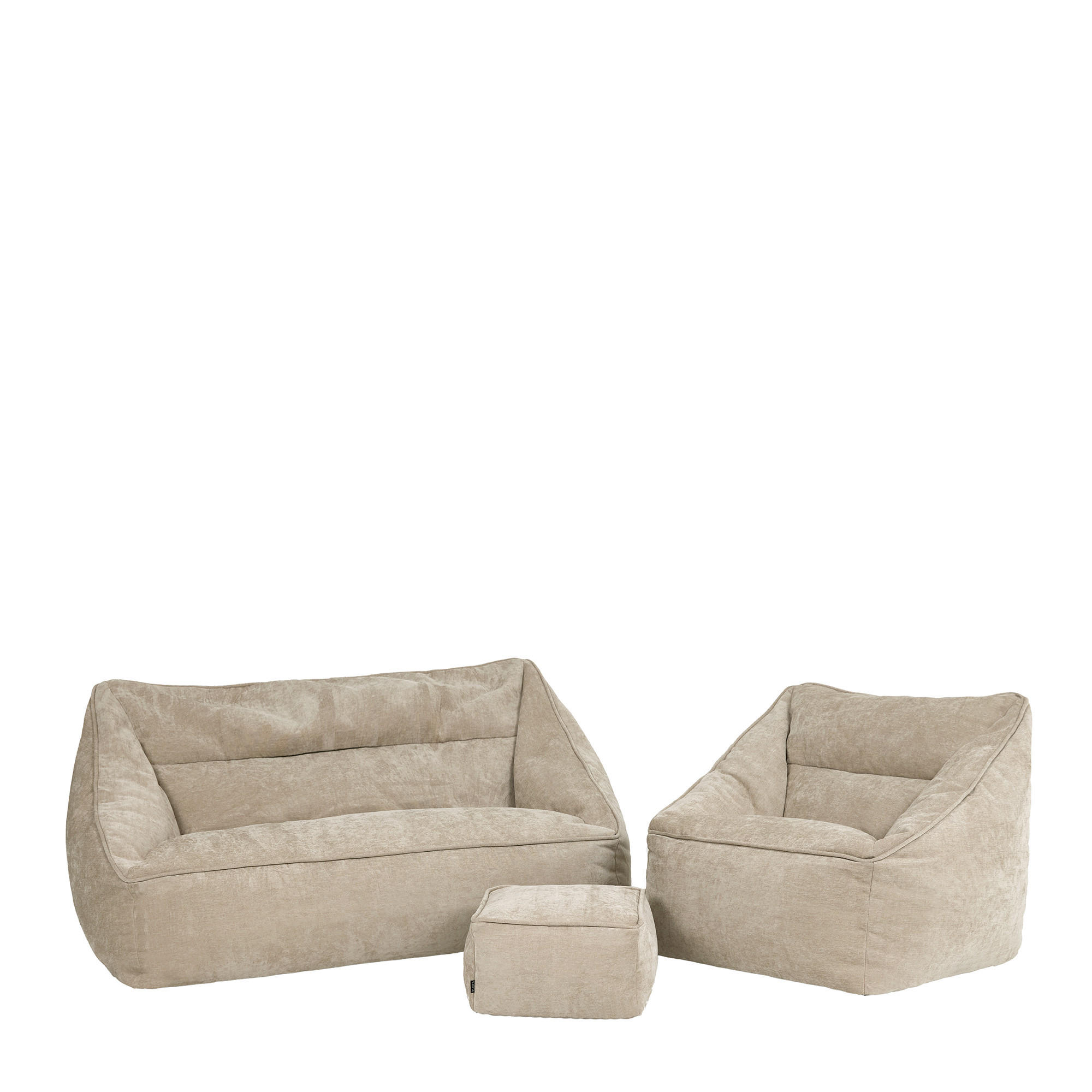 SITZSACK-SET 3-tlg, Sofa Chenille Cecilia, Sitzsack Sessel mit Hocker - Beige, Kunststoff/Textil (160/70/93cm) - icon