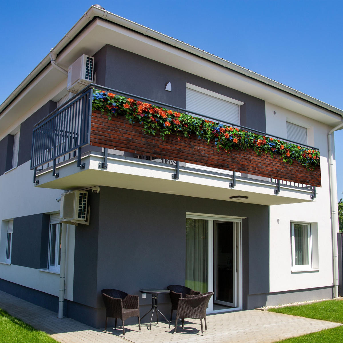BALKON-SICHTSCHUTZ Blumen - Wand - Grün - Orange - Rotbraun, Kunststoff (500/100cm) - MuchoWow