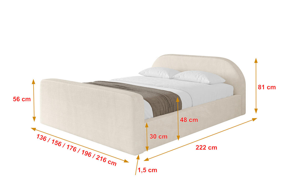 POLSTERBETT mit Bettkasten, Fußteil und Lattenrost, Boxbett ohne Matratze - TIVON-Z-V1 120x200 Beige - Creme, Holzwerkstoff/Textil (120/200cm) - ALTDECOR