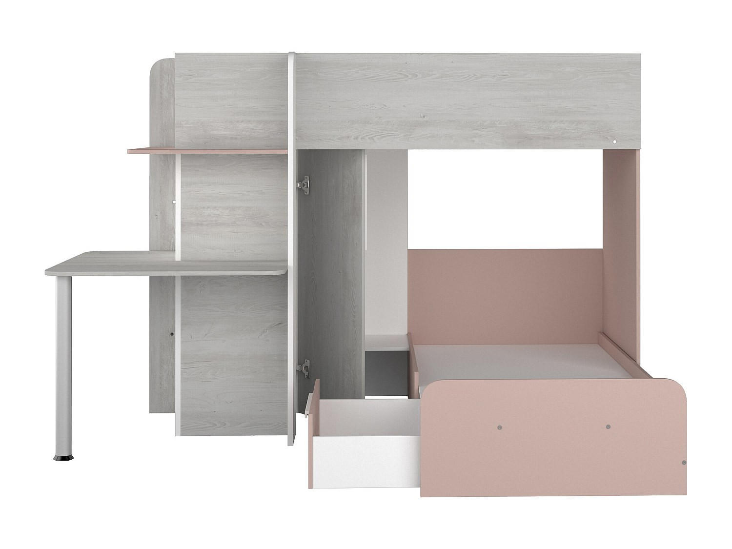 ETAGENBETT - 2 Personen - holz - hellgrau, puderrosa Samuel - Hellrosa/Hellgrau, Holz (90/190cm) - Vente-Unique