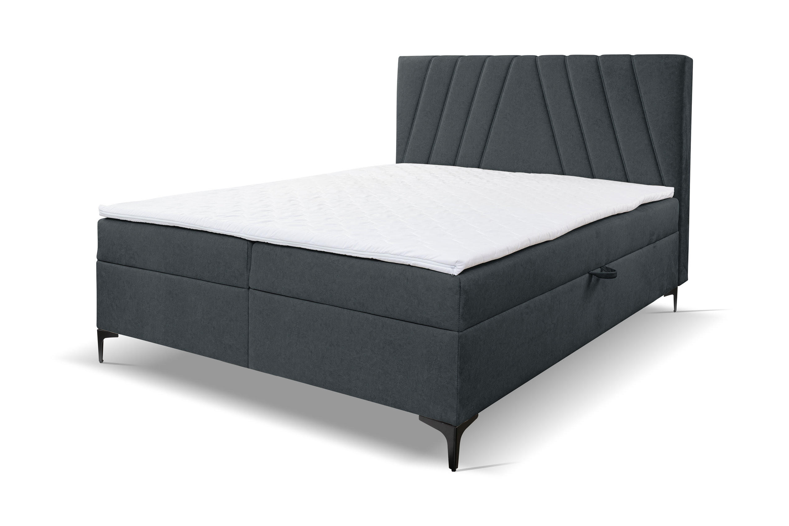 BOXBETT CAPRI mit 2 Bettkästen, Maße: 180x200 cm, Farbe: Dunkelgrau, Velourstoff, mit Bonell-Matratze inkl. Topper - Dunkelgrau, Holz/Kunststoff (180/200cm) - VENASI MÖBEL