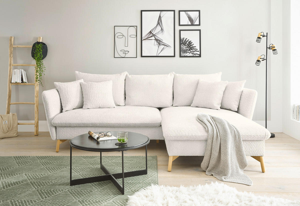 ECKSOFA S11 Ambriamo Weiß 258/91/167 cm Recamiere rechts - Weiß, Textil (258/167cm) - Livojo