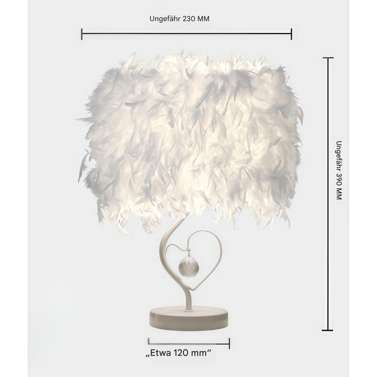 TISCHLEUCHTE Herzform Feder Romantisch - Weiß, Naturmaterialien (30/23/30cm) - Weltevree