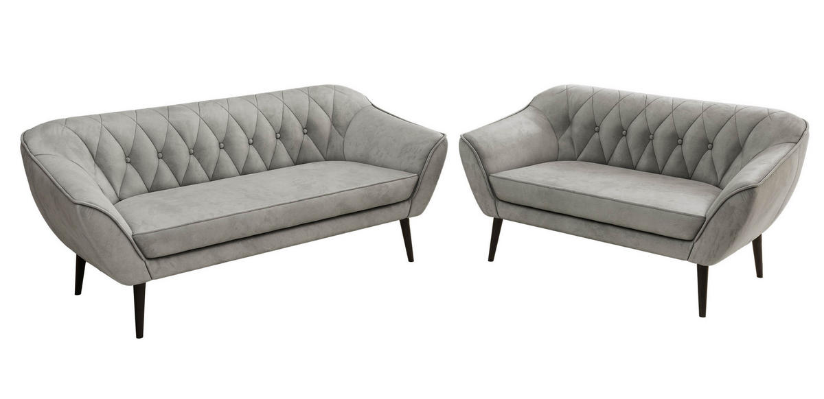 SEDACÍ SOUPRAVA 3+2 PIRS - Světle šedá Samet - Černé nohy - černá/světle šedá, kompozitní dřevo/textil (180/75/74cm) - MKS