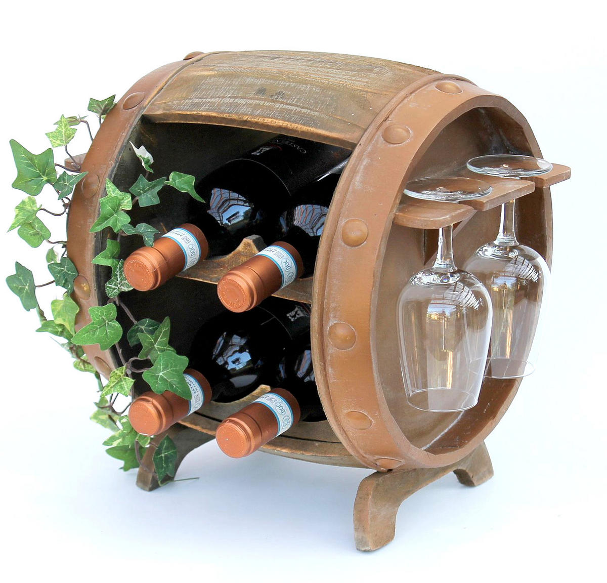 WEINREGAL mit Glashalter Holz Braun 33 cm 2110 - Braun, Holz (31/33/28cm) - DanDiBo