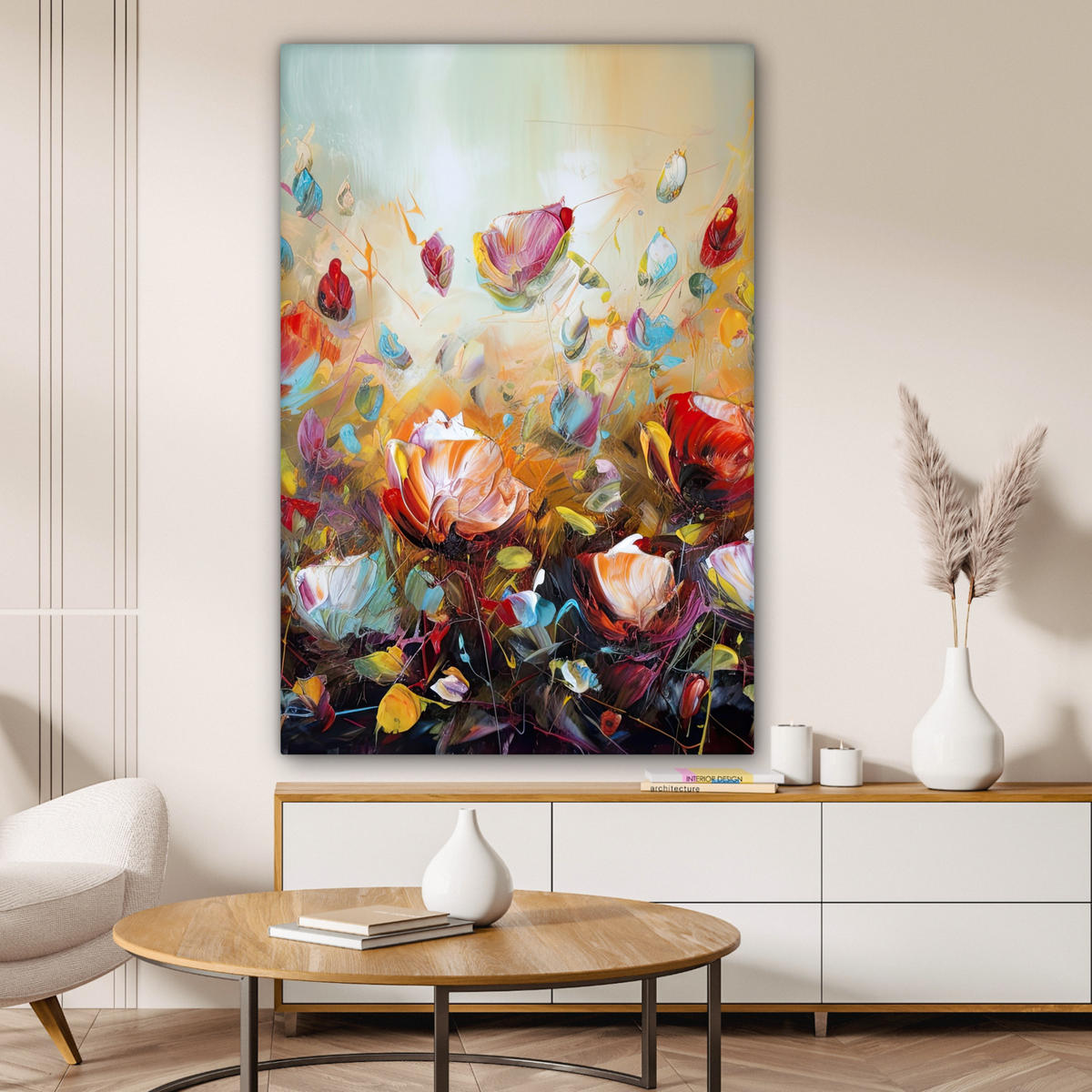 LEINWANDBILD Blumen - Kunst - Natur - Ölgemälde 80x120 cm - Multicolor, Textil (80/120cm) - MuchoWow