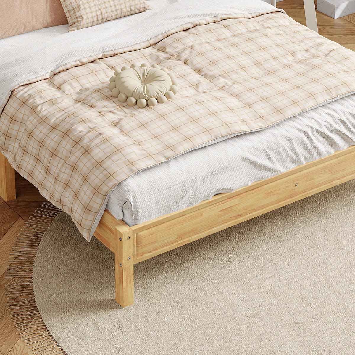 BETT 160/200 cm in Natur mit 15 Latten und Mittelfüßen Kieferholz-Rattan-Design - Naturfarben, Holzwerkstoff (160/200cm) - STILVORA
