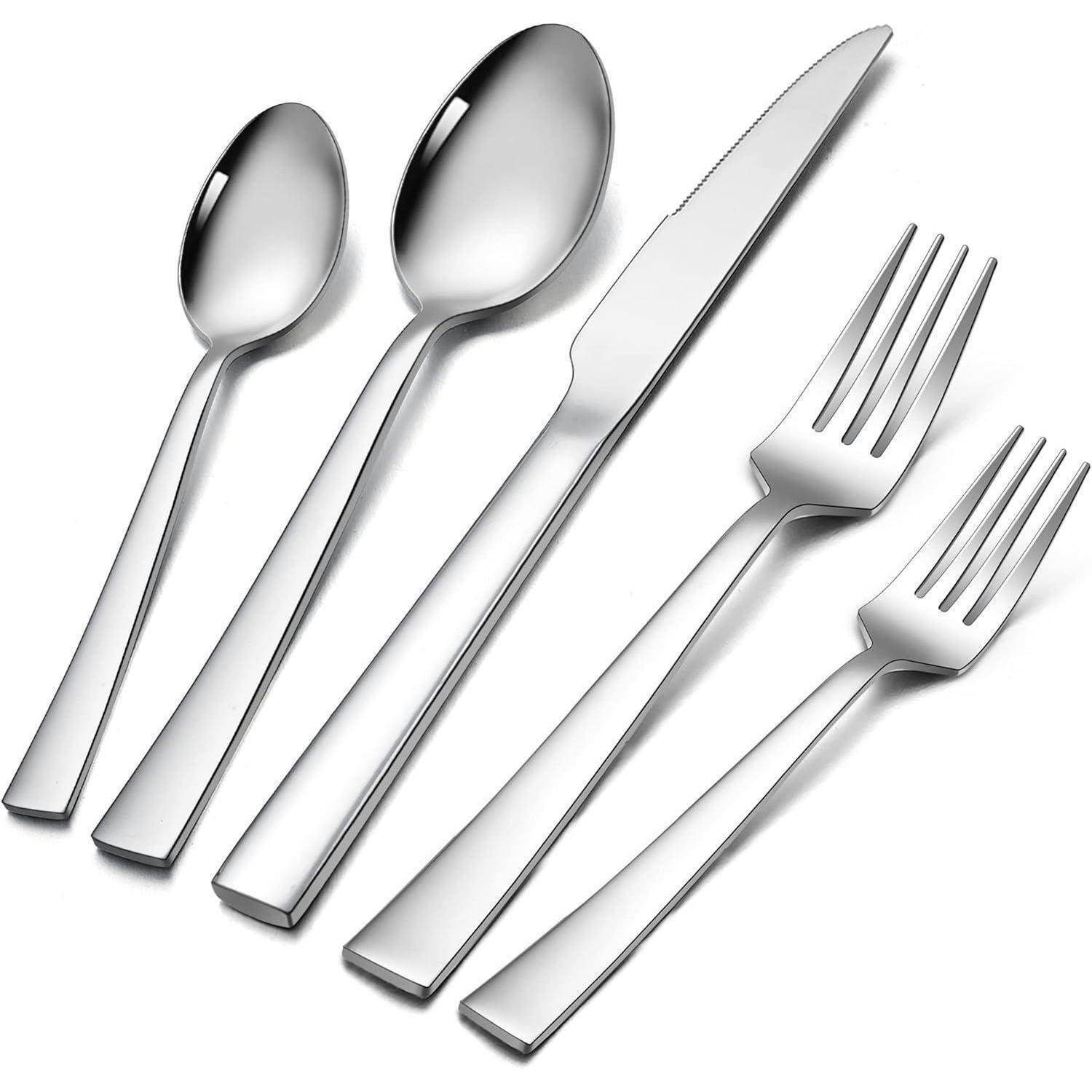 BESTECKSET 20-teilig Edelstahl für 4 Personen poliert - Silberfarben, Metall