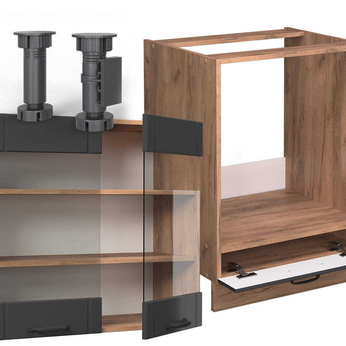 ROHOVÁ KUCHYŇ Fame-Line Tmavě šedá - medově dubová/tmavě šedá, kompozitní dřevo (190/81.6/46cm) - Vicco