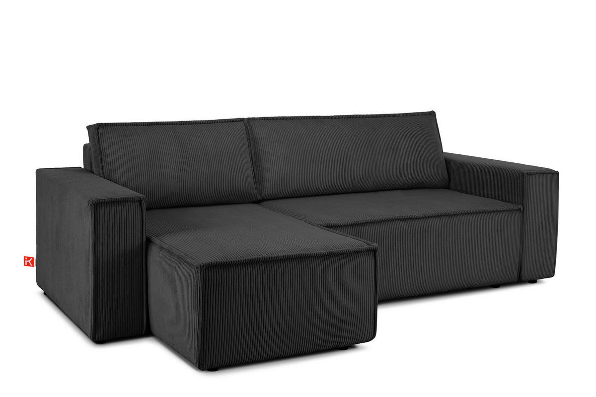 ECKSOFA-LINKS/RECHTS NAPI Schlaffunktion mit Cordbezug, dunkelgrau - Dunkelgrau/Schwarz, Textil (262/148cm) - KONSIMO®