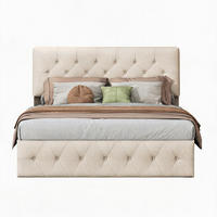 POLSTERBETT 140x200 cm mit Bettkasten und Hydraulik, Doppelbett mit Lattenrost und Kopfteil, Bett 140x200, Samtstoff, Beige - Beige, Textil/Metall (140/200cm) - GENKI LIVING