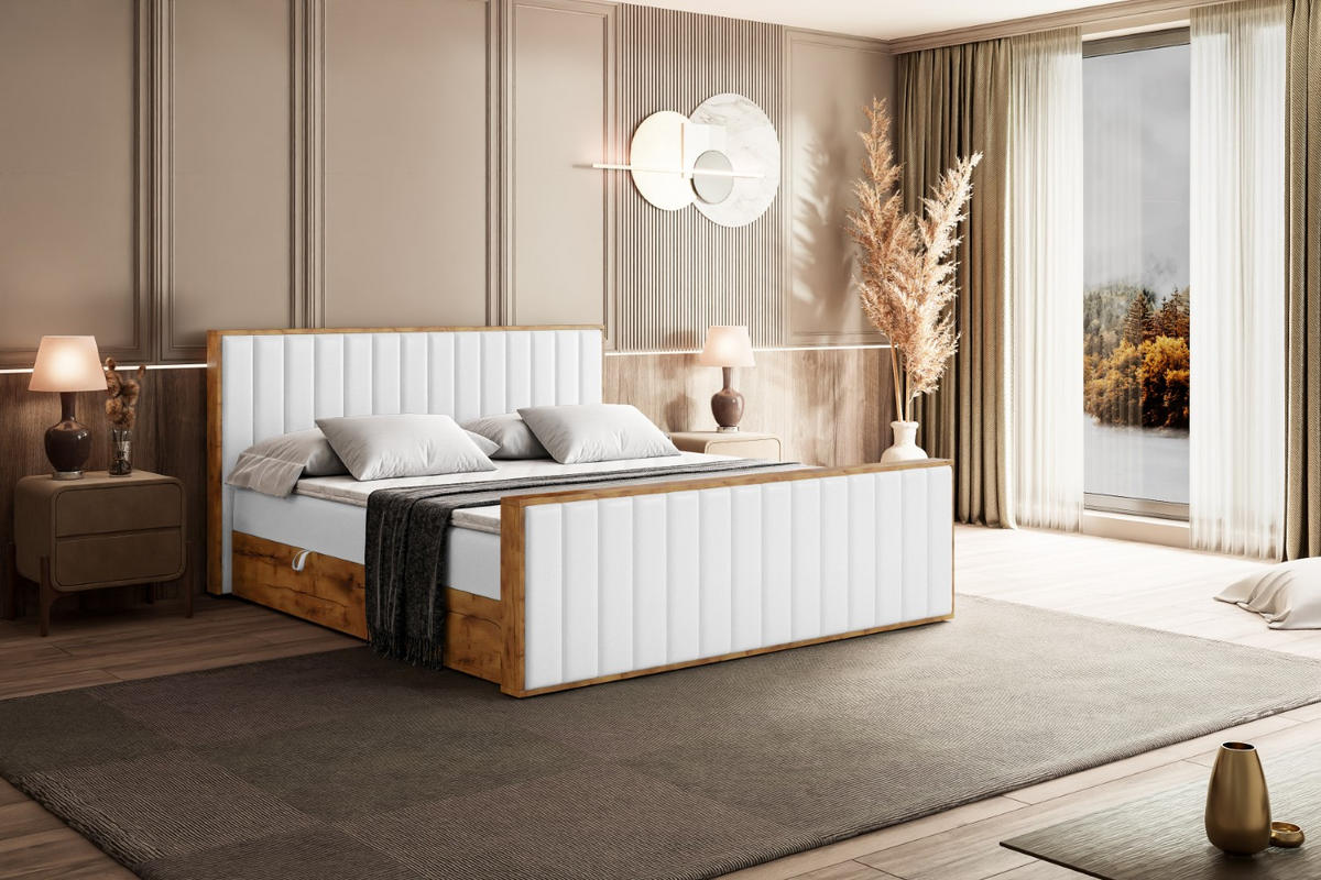 BOXBETT mit Matratze H3 und Lattenrost - LOLLI4-Z - 160x200 - Weiß Kunstleder - Weiß, Holzwerkstoff (160/200cm) - ALTDECOR