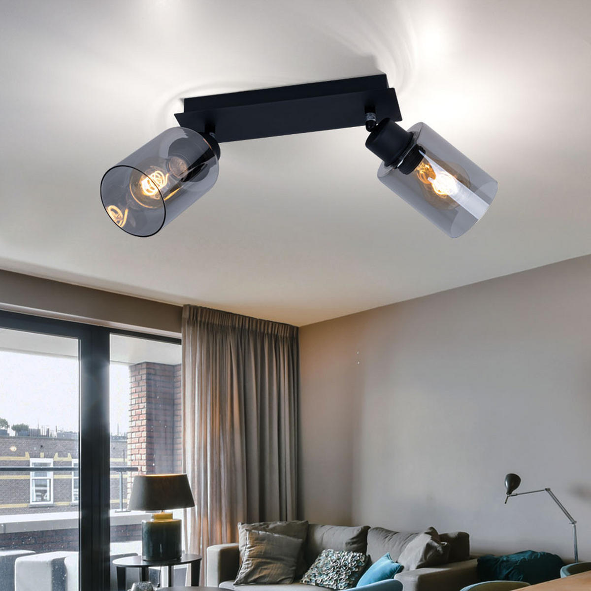 LED DECKENLEUCHTE Metall Rauchfarben Schwarz - Schwarz, Glas (27/9/21.5cm) - Globo Lighting