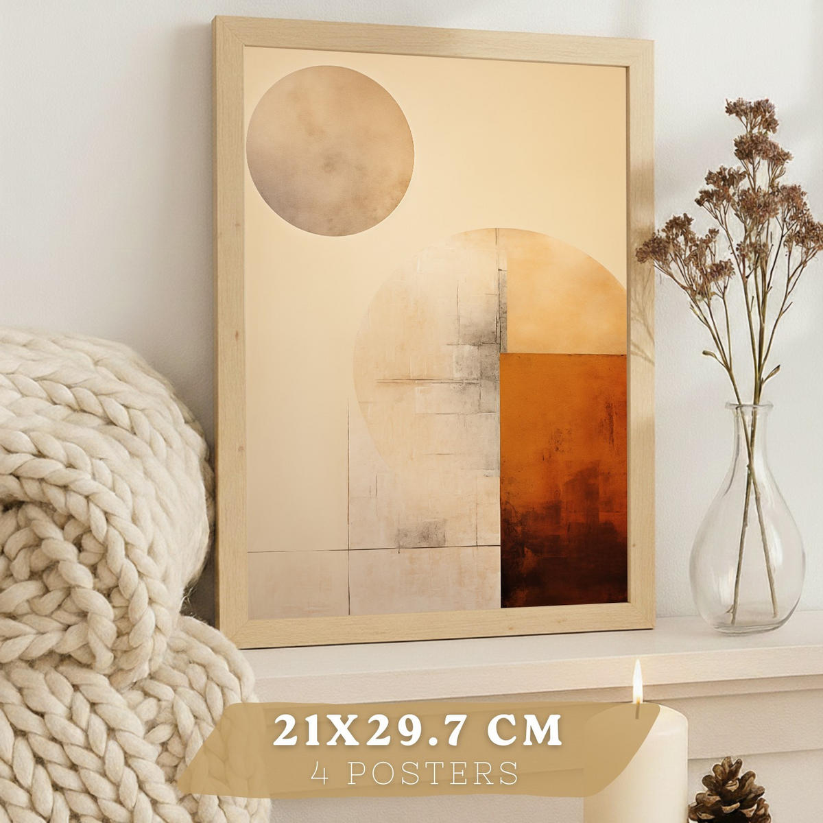 PLAKAT Sada 4 Abstraktní kruhy A3 bez rámu - čirá, papír (29.7/1/42cm) - Nacnic