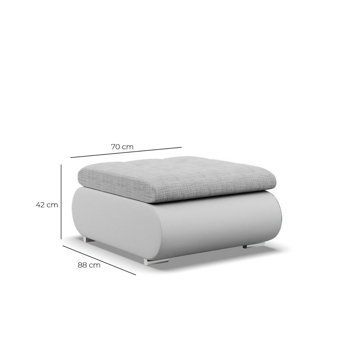 SITZPOUF FÜR DAS WOHNZIMMER FORESTA, Grau + Grau - Hellgrau/Grau, Textil (88/42/70cm)